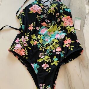Women's Floral One-Piece Swimsuit by Blue C - Black and Multicolor